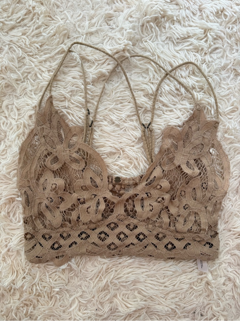 Free People FP One Adella Bralette M/M Nude Taupe Lace Crochet Boho Cami Bra